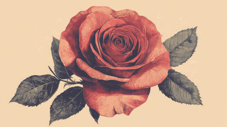 A vintage-inspired vector of a rose with intricate detailing and an antique feel, designed with faded colors.の素材