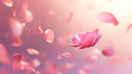 A beautiful pink rose petal gently falling on a soft background, with clear space for a quote or message.の素材