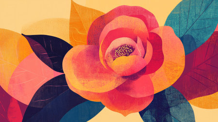 A bold rose design with layered textures and a mix of vibrant colors, perfect for graphic design projects.の素材