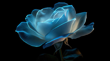 A close-up of a fully bloomed white rose with soft lighting, leaving negative space on the side.の素材