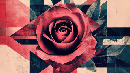 A geometric rose design with angular lines and contrasting colors, creating a modern, edgy aesthetic.の素材