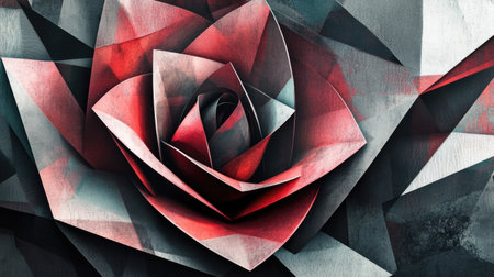 A geometric rose design with angular lines and contrasting colors, creating a modern, edgy aesthetic.の素材
