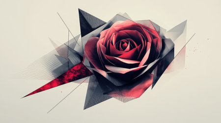 A geometric rose design with angular lines and contrasting colors, creating a modern, edgy aesthetic.の素材