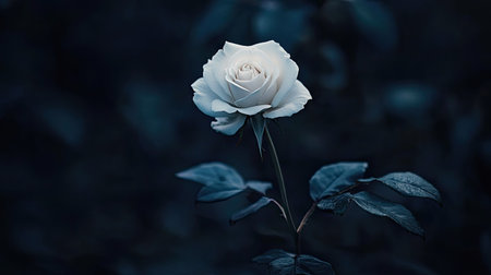 A professional close-up of a white rose, with soft lighting and a blurred background, leaving room for copy.の素材