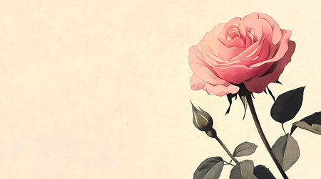 A pink rose with a gentle gradient in its petals, set against a neutral background with enough room for text.の素材