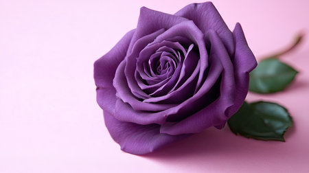 A single rose with rich purple tones, captured in natural light with soft-focus background for a dramatic effect.の素材