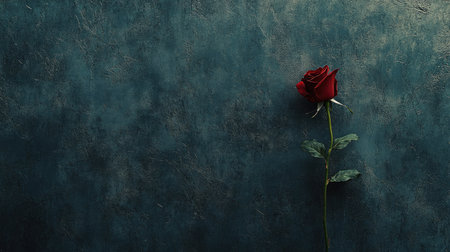 A simple composition of a single red rose on a dark background, emphasizing its striking contrast and beauty.の素材