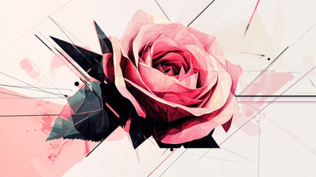 A stylized rose drawing with geometric shapes and sharp lines, creating a modern and edgy interpretation.の素材