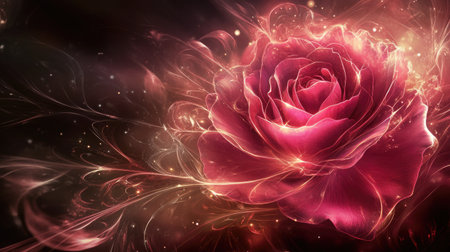 A stunning pink rose flower in full bloom, surrounded by soft lighting and enough room for a quote or text.の素材