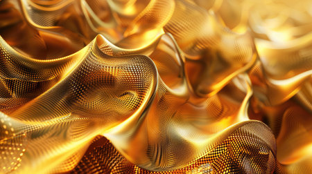 Contemporary 3D illustration of a golden background with dynamic, wave-like patterns and a shimmering effect with this inviting photo.の素材