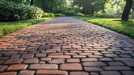 Brick block paving on a driveway, showcasing the durability and visual appeal of the paver floor.の素材