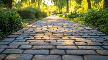 Empty path with stone brick blocks, illustrating the natural and detailed design of the paving. -の素材
