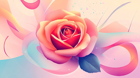 A vector design of a rose surrounded by soft, abstract shapes and gradients, offering a smooth, artistic composition.の素材