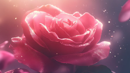 A stunning pink rose flower in full bloom, surrounded by soft lighting and enough room for a quote or text.の素材