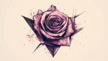 A stylized rose drawing with geometric shapes and sharp lines, creating a modern and edgy interpretation.の素材