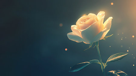 A white rose isolated with a soft glow, symbolizing new beginnings, with plenty of space for messaging.の素材