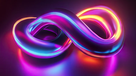 3D rendering of a UV glowing abstract shape with curvy neon lines on a vivid background. Perfect for energy concepts.の素材