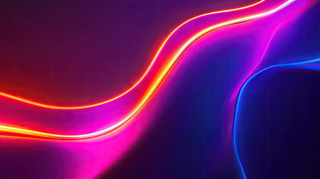3D ultraviolet glowing shape with curvy neon lines on a colorful background. Great for energy concept designs. -の素材