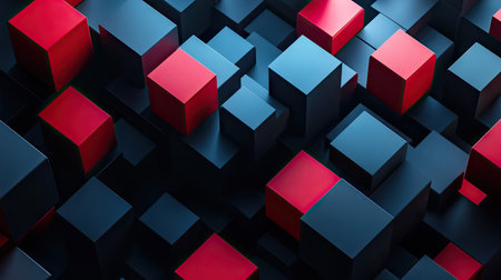 Abstract arrangement of 3D geometric blocks on a dark background. Futuristic concept.の素材