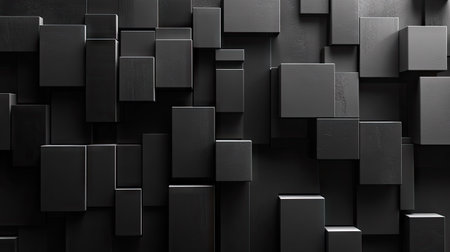 Black backdrop featuring 3D geometric blocks in an abstract formation.の素材