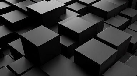 Black backdrop featuring 3D geometric blocks in an abstract formation.の素材