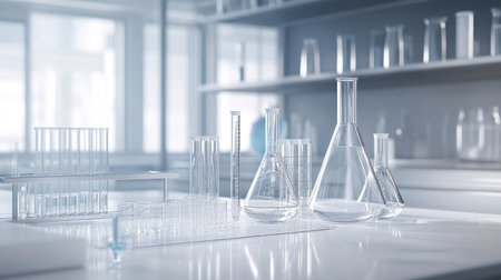 Clean and organized science lab featuring empty test tubes and chemical equipment. Perfect for research imagery.の素材