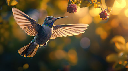 Detailed close-up of a hummingbird wings and body in flight, set in the wilds of Chile.の素材