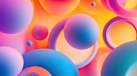 Fluid 3D geometric forms against a colorful gradient background. Great for modern design applications.の素材