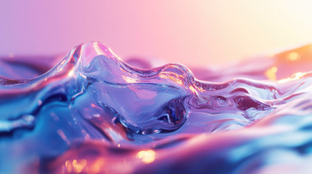 Fluid wave render with glassy textures in a bright and colorful 3D gradient.の素材