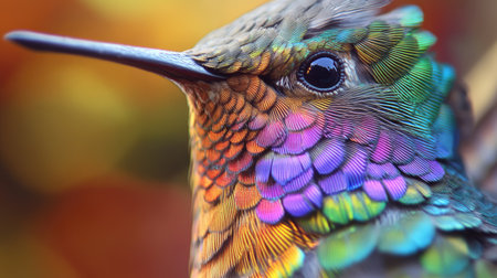 Hummingbird in the wild, extreme close-up showing its iridescent feathers in the natural surroundings of Chile. -の素材