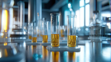 Laboratory scene with a focus on chemical tubes and pharmaceutical research technology. Ideal for biochemistry concepts.の素材