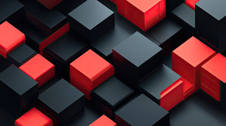 Abstract arrangement of 3D geometric blocks on a black background. Modern illustration.の素材