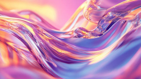 Fluid wave render with glassy textures in a bright and colorful 3D gradient.の素材