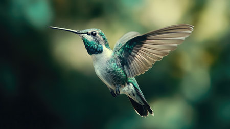 Hummingbird in the wild, caught mid-flight in an extreme close-up, against the backdrop of Chile natural beauty.の素材