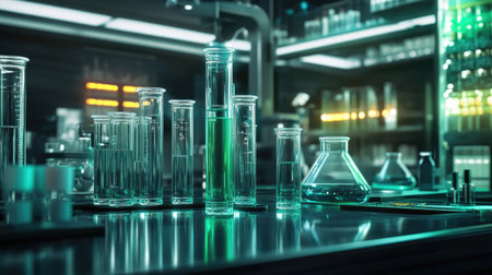 Modern laboratory with chemical tubes and pharmacy technology. Great for biochemistry and research visuals.の素材