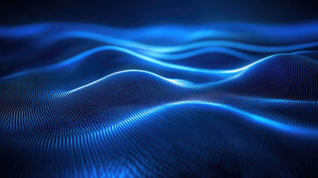 Abstract dark blue background featuring radiant wave patterns, ideal for modern and futuristic visuals.の素材