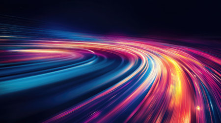 Abstract vector illustration of colorful light trails and motion blur, capturing the dynamic essence of long exposure photography.の素材
