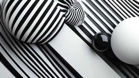 Black and white striped lines intersecting with geometric circles, ideal for creating a dynamic and stylish design.の素材