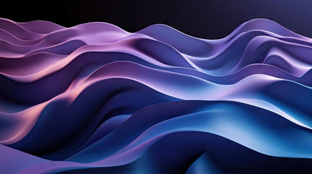 Abstract waves in blue and purple on a dark backdrop, perfect for contemporary and futuristic designs.の素材