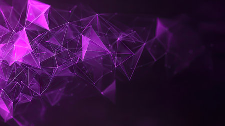 Bright violet abstract background with geometric triangular cells and polygons, set against a dark background for a striking digital look.の素材