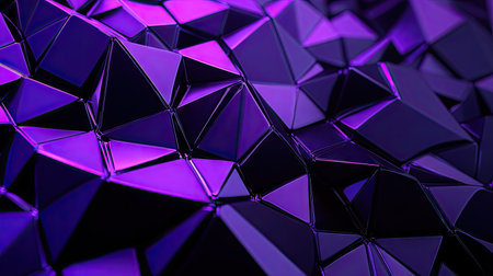 Digital illustration of an abstract geometric background in violet, showcasing triangular cells and polygonal patterns on a dark base.の素材