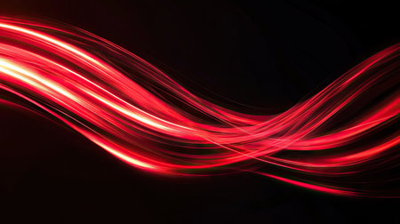 Dynamic red light curves with fast speed motion on a black background, perfect for creating modern and striking vector illustrations.の素材