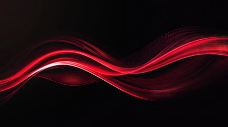Fast-moving red light curves on a black background, offering a sleek and dynamic abstract vector illustration for contemporary designs.の素材
