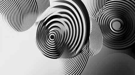 Geometric circles overlaying black and white stripe lines, perfect for creating a unique and contemporary abstract background. -の素材