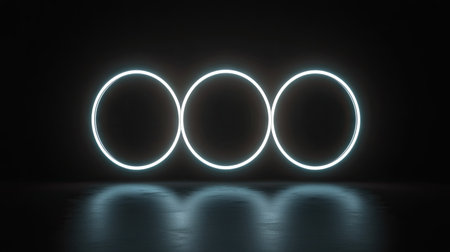 Glowing circles lights on a black backdrop, ideal for placing text, signs, and advertisements for retail shopping and business agencies.の素材