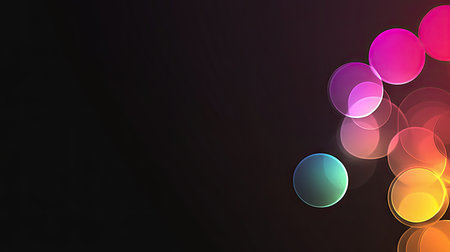 Glowing circles lights on a black background, perfect for placing text, signs, and advertisements for retail shopping and business agencies. -の素材