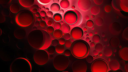 Red light circles and geometric patterns with bubbles and gradation lines in red and black, perfect for creating dramatic 3D abstract wallpaper.の素材