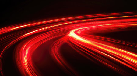 Red light speed curves with dynamic motion on a dark background, perfect for visually impactful vector illustrations and design projects.の素材