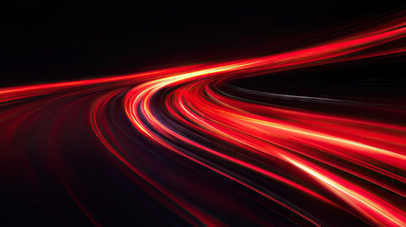 Red light speed curves with dynamic motion on a dark background, perfect for visually impactful vector illustrations and design projects.の素材