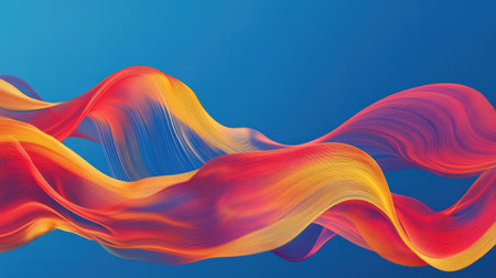 Vibrant blue background with dynamic red and yellow wave motifs, creating a striking and colorful abstract design.の素材